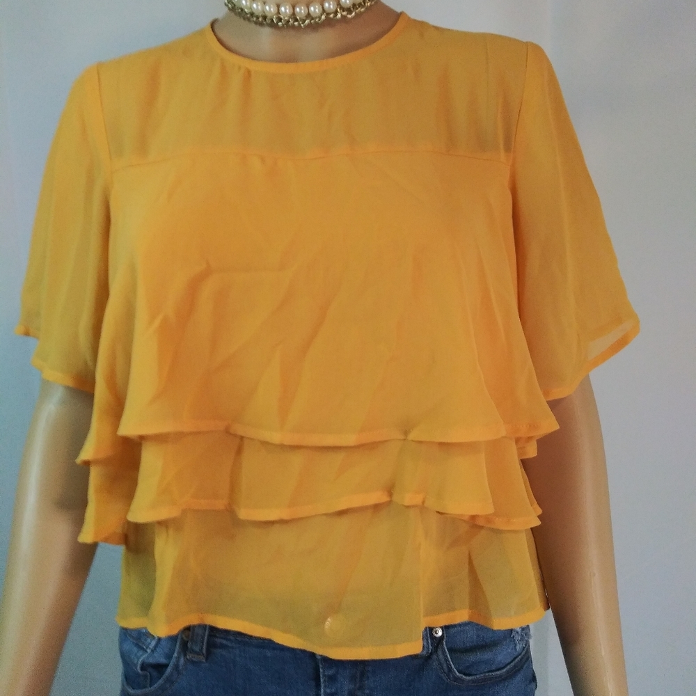 Bleuh Ciel Size M Yellow Sheer Crop Top Blouse
